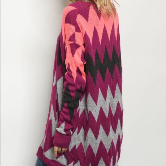 LOVE MAGENTA GREY LONG SLEEVE OPEN CARDIGAN - Picture 7 of 7